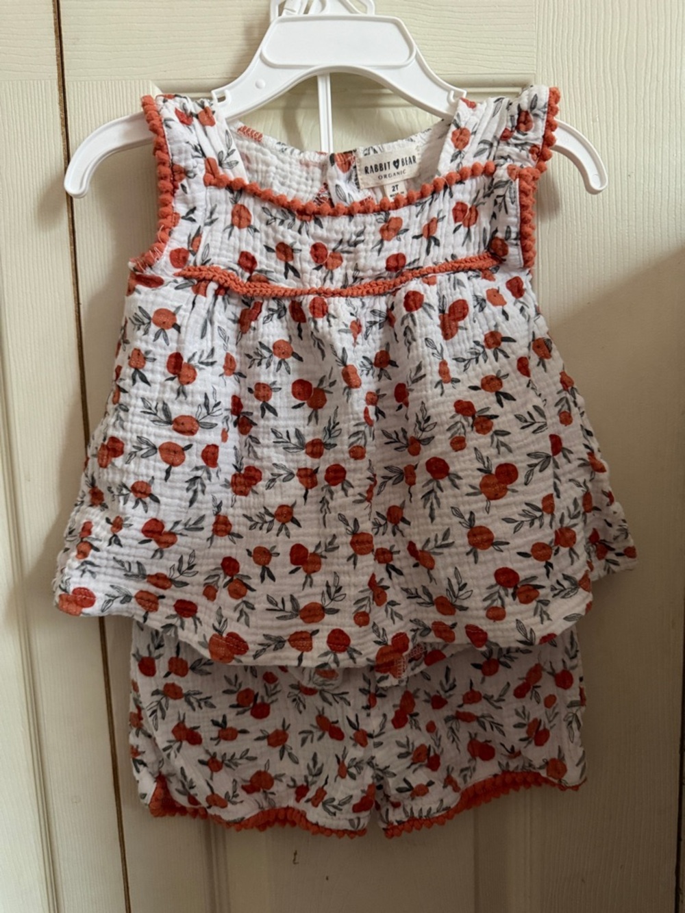 Kids White Tank and Short Set with Orange Floral Print